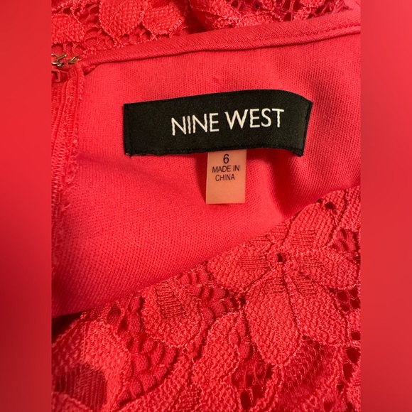 Nine West Size 6 Vibrant Pink Lace Open Shoulder Long Sleeve Dress PTP 18” - Picture 5 of 8